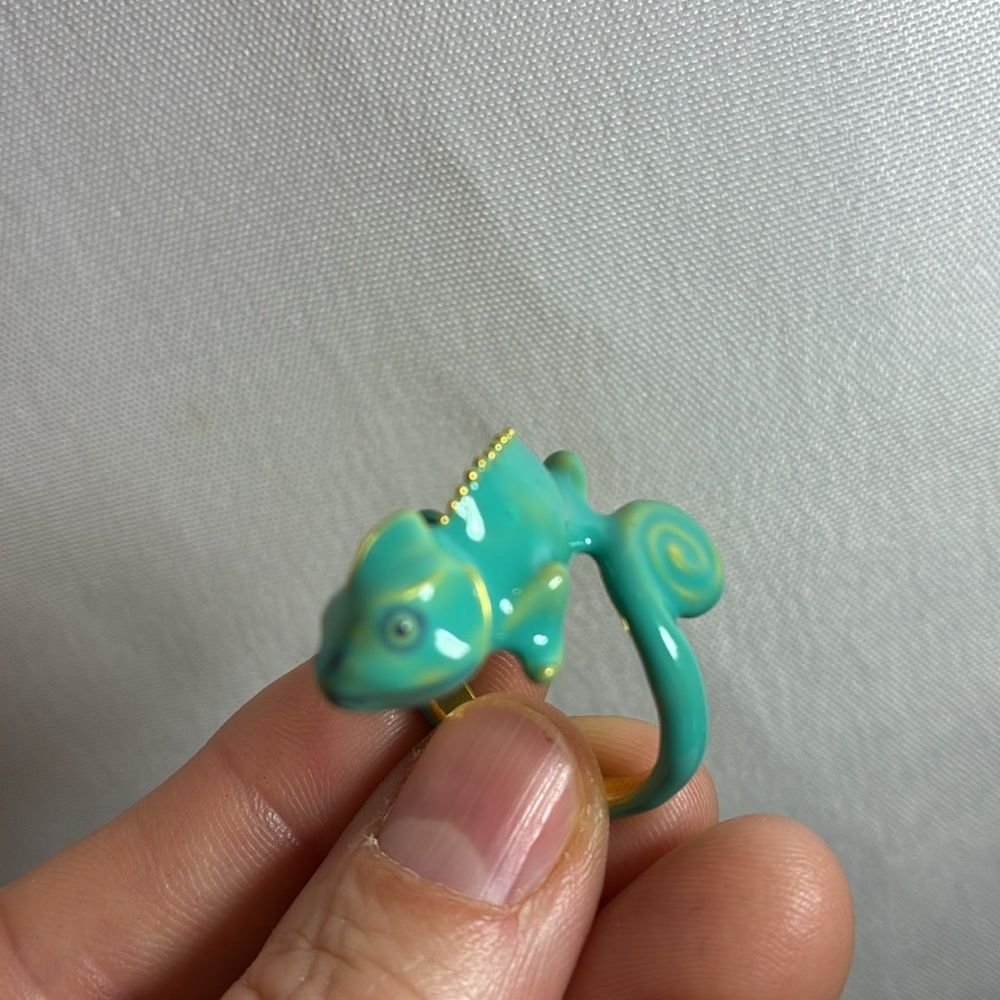 NWT Aqua/gold metal enameled chameleon ring Sz 5 novelty trendy unique gothic - Picture 7 of 9